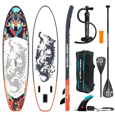 RideWave Wolf Spirit Oppusterbar padlebræt 10'6 "-Holdbar allround SUP for eventyr og magt